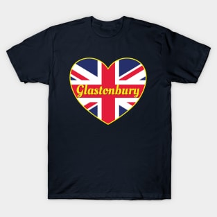 Glastonbury England UK British Union Flag Heart T-Shirt